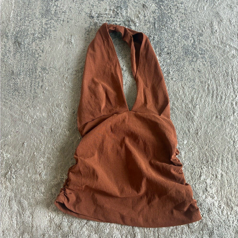 Elegant Brown Halter Dress